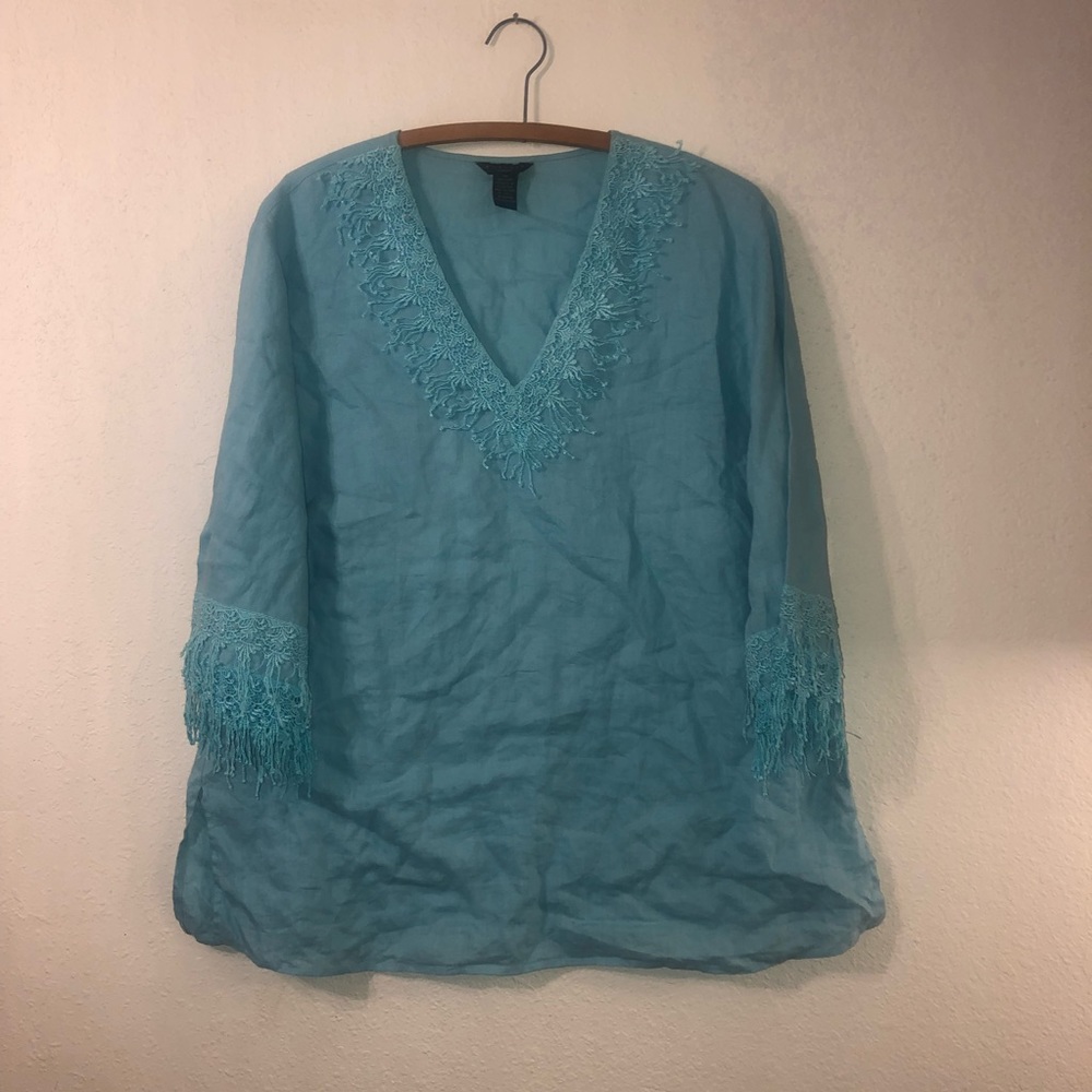 Unique turquoise linen blouse